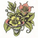venus flytrap and flowers tattoo design idea