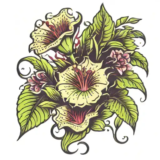 venus flytrap and flowers tattoo design idea