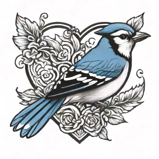 blue jay heart shaped lock tattoo design idea