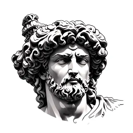 roman god statue head tattoo design idea