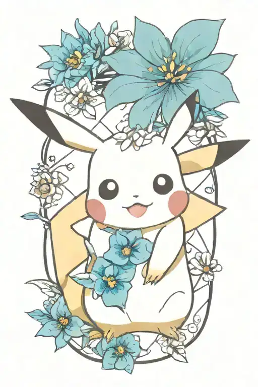 pikachu with  flower tattoo design idea