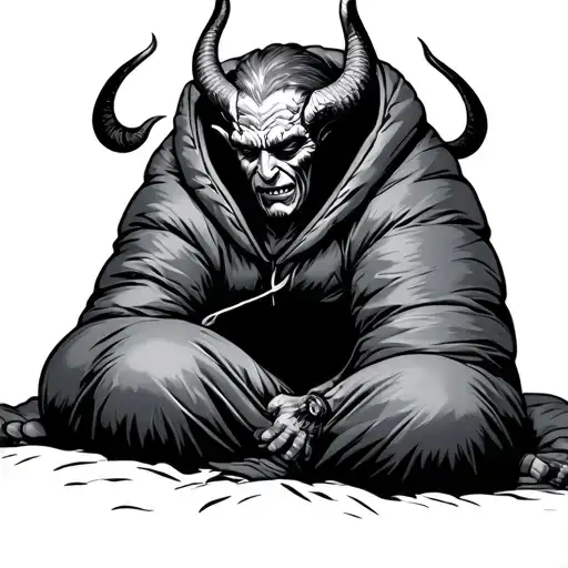 devil shivers in his sleeping bag tattoo design idea