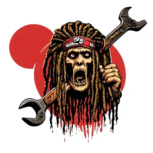 "Indigenous Plumbing " gangsta dread locks Native American holding wrench tattoo design idea