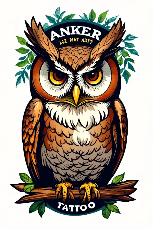 Anker and owl date tattoo design idea