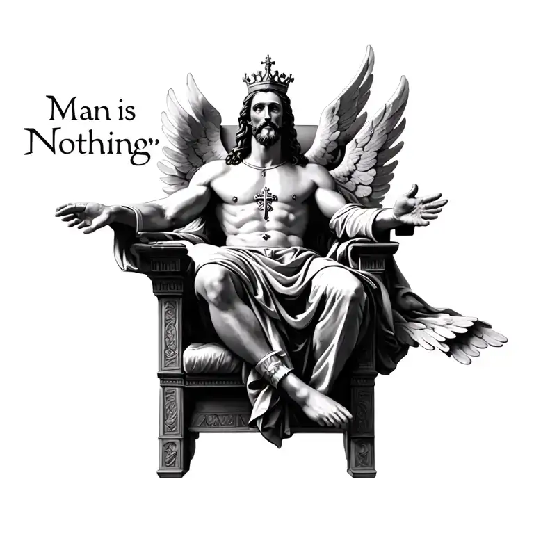"Man is Nothing" Christ sitting on his throne in heaven and dressed like a king. he is shining brighter than the sun. with his eyes of fi tattoo design idea
