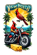 new mexico landscape, florida ocean, motorcycle, cardinal flying, cheese block, road runner bird tattoo design idea