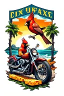 new mexico landscape, florida ocean, motorcycle, cardinal flying, cheese block, road runner bird tattoo design idea