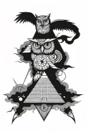 owl, pyramid, clock, all seeing eye tattoo design idea