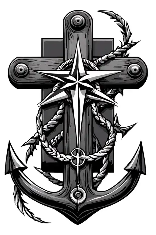 anchored to the cross with a compass pointing due north  tattoo design idea