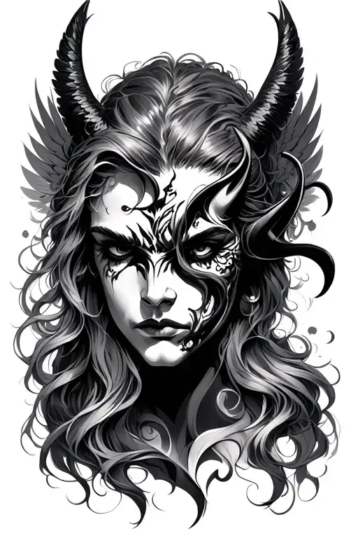 angel vs devil face tattoo design idea