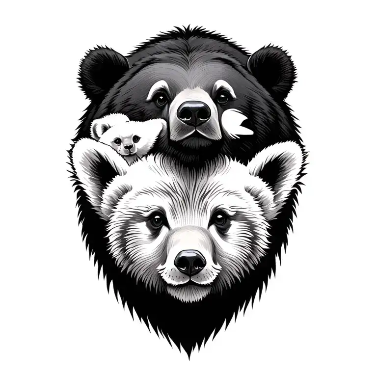 bear and 2 cubs face only tattoo design idea
