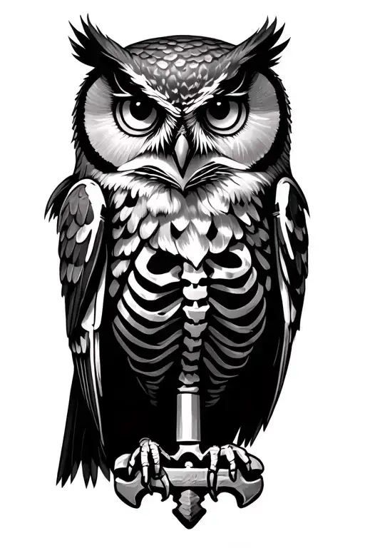 owl perched on a skeleton key tattoo design idea