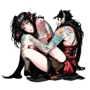 NSFW Ahegao anime girl sexy girl sitting with him tattoo design idea