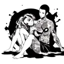 NSFW Ahegao anime girl sexy girl sitting with him tattoo design idea