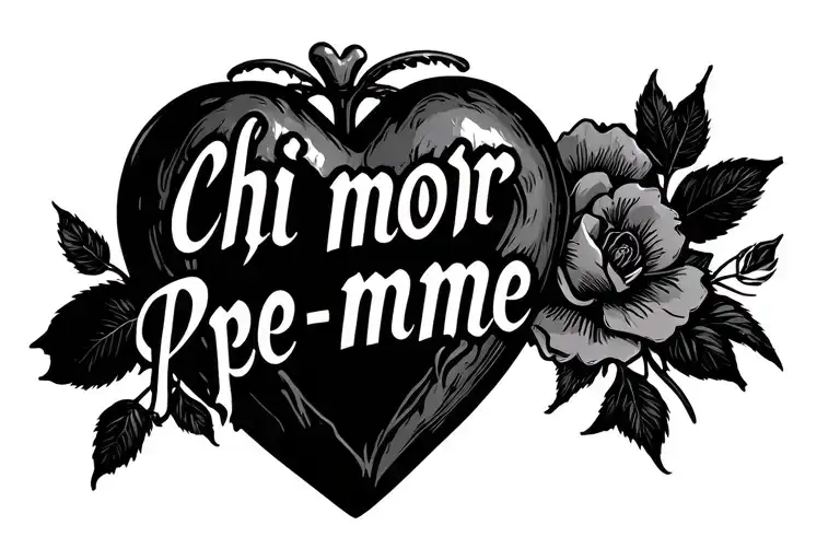 phrase "Chi mor Pe mme" and sacred heart tattoo design idea