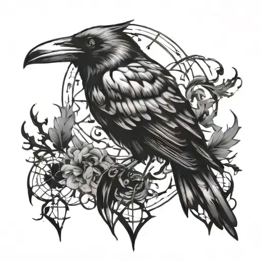 Incorporate elements of your favorite anime series into a dark fantasy sleeve tattoo with crows as a central theme tattoo design idea