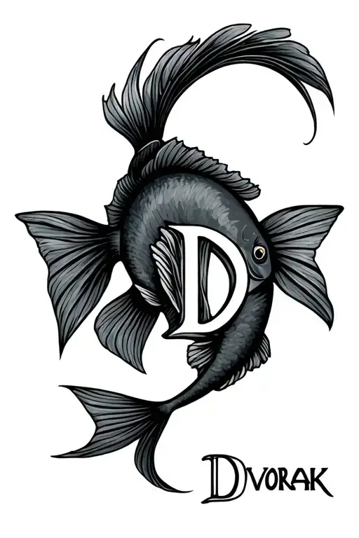 a fish made out of the old english letters DVORAK with the D being the tail tattoo design idea