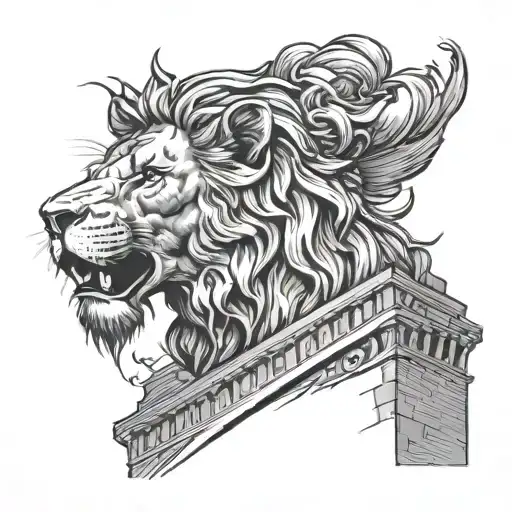 A powerful image of a lion standing guard over the Statue of Liberty tattoo design idea