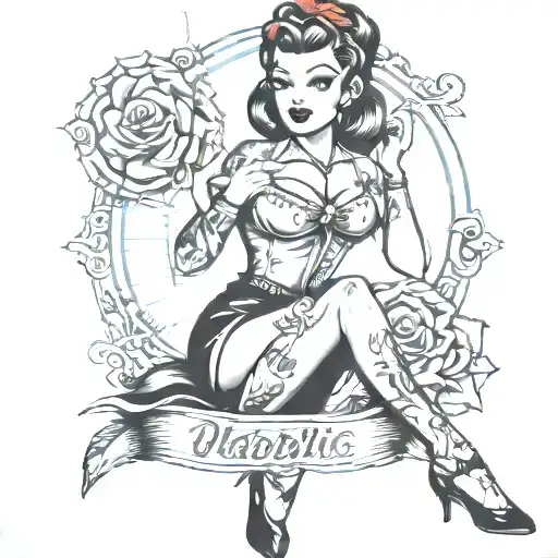diabetic type 1 and needle and pin up girl  tattoo design idea