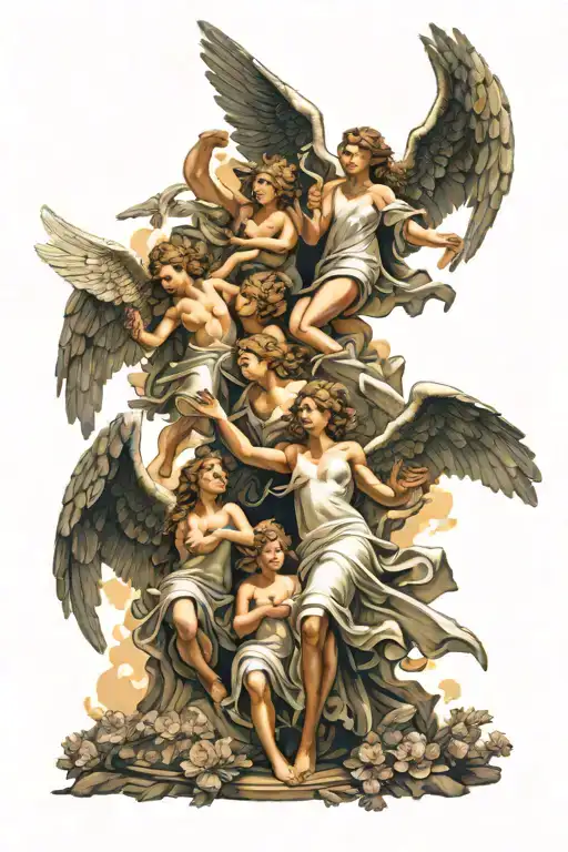 angels flying with serenity prayer written tattoo design idea