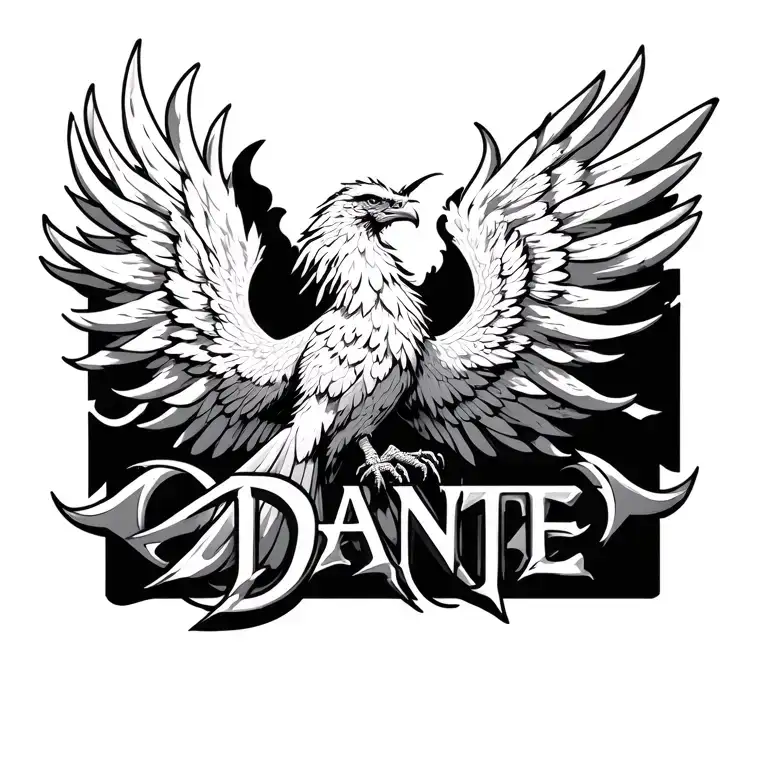 rising phoenix with the name dante imposed tattoo design idea