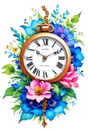 timepiece and flowers tattoo design idea
