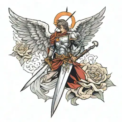 Angel sword and war apocalypse tattoo design idea