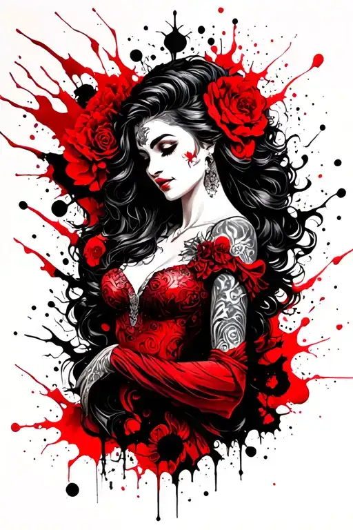 beauty and the beast sleeve tattoo in dark fantasy style tattoo design idea