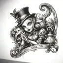 dark twisted alice in wonderland tattoo design idea