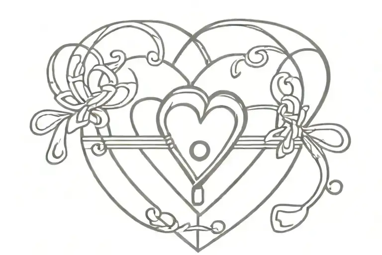 symbol with 444 in the middle of a heart shaped lock tattoo design idea