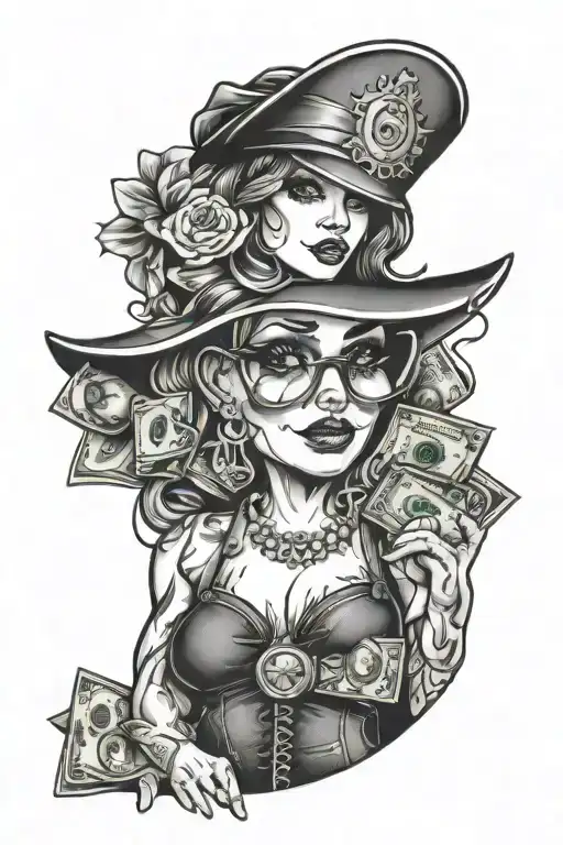 money gangster girl tattoo design idea