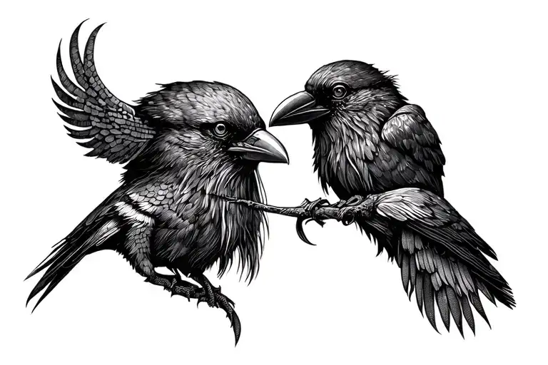 2 Viking face to face crows tattoo design idea