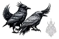 2 Viking face to face crows tattoo design idea