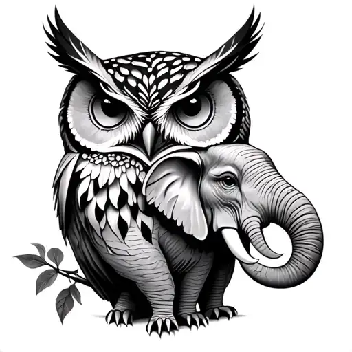 Owl And Elephant tattoo design idea