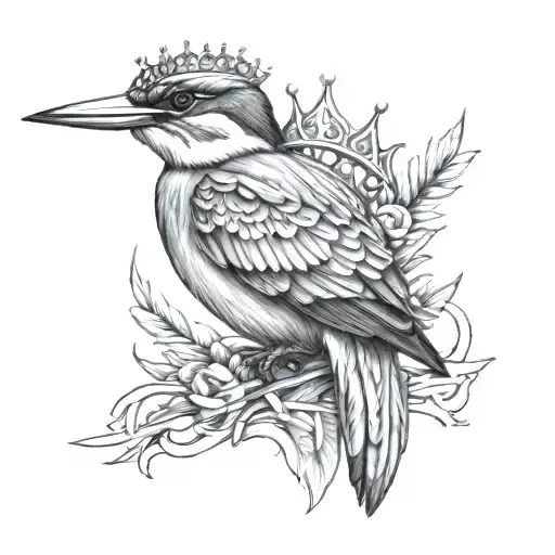 kingfisher bird  with crown on head tattoo design idea