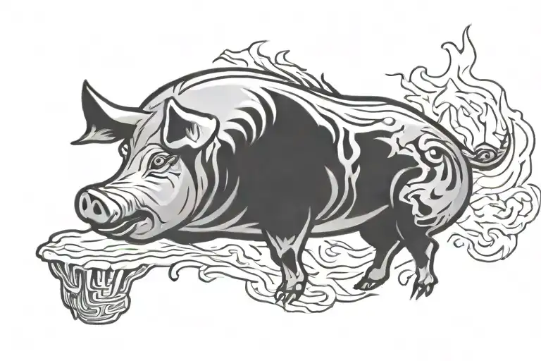 BBQ fire pig tattoo design idea