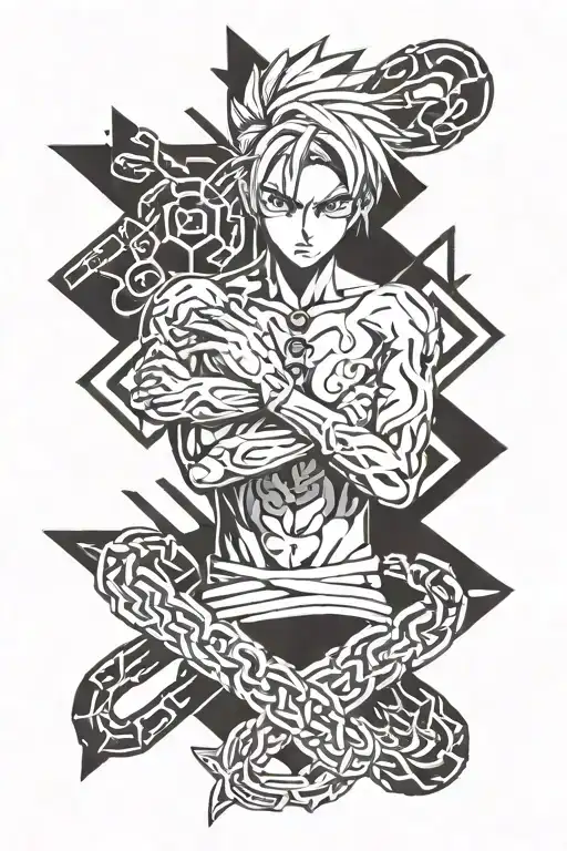 hunter x hunter kurapika chains wrapped tattoo design idea