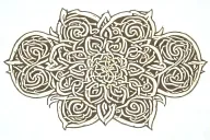 I want a Celtic knot armband tattoo including four leaf clover, Shri yantra, zodiac sign virgo, number 7, lotus flower tattoo design idea