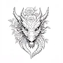 dragon head and roses  tattoo design idea