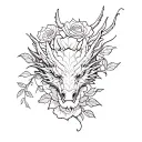 dragon head and roses  tattoo design idea