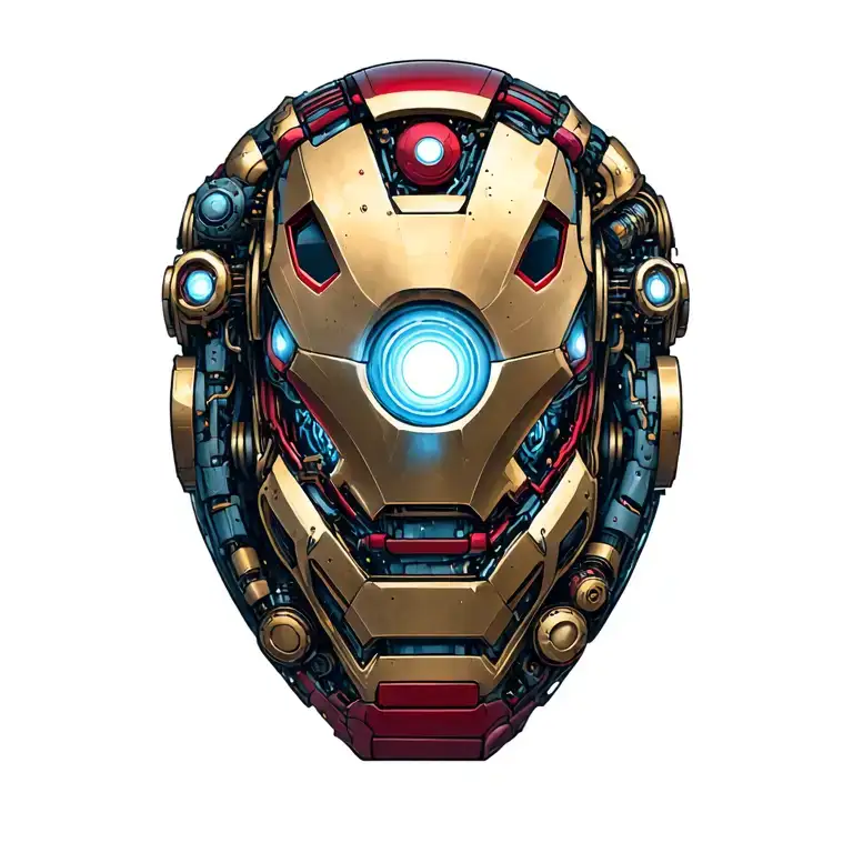robotics under skin with steam punk and iron man arc reactor mixed in tattoo design idea