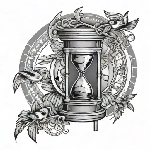 hour glass birds spiral staircase circling around arm tattoo design idea