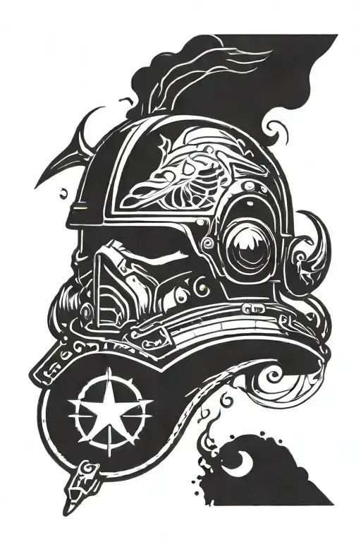 space marine helmet & sleep token band logo tattoo design idea