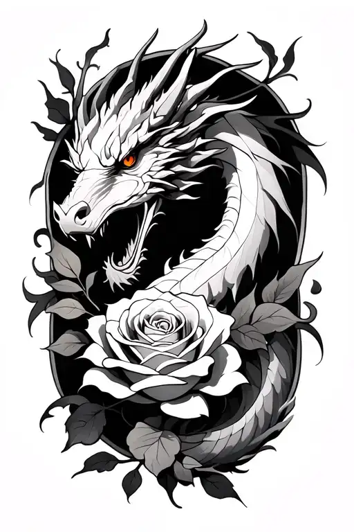 A and Rose and dragon emerging tattoo design idea