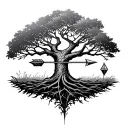 tree of life with the arrow of Sagittarius for the trunk of tree tattoo design idea