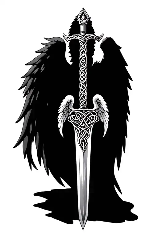 celtic sword with angel wing tattoo design idea