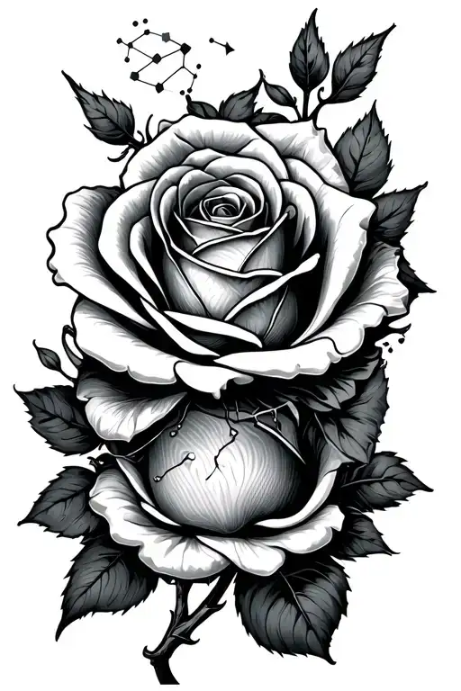 A rose intertwined with a sagittarius constellation tattoo design idea