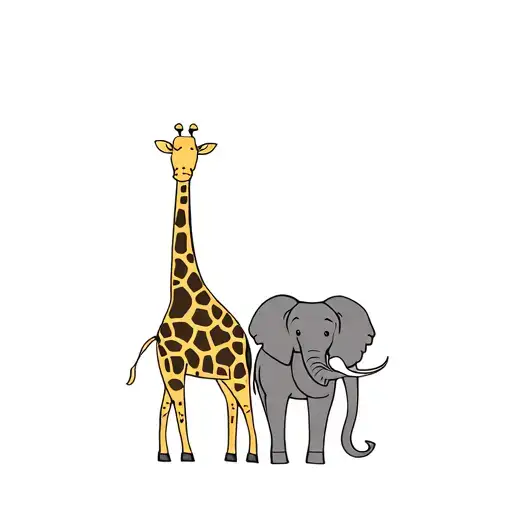 giraffe and elephant holding tattoo design idea