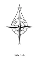minimalist compass, time, propeller and aries zodiac sign combination tattoo design idea