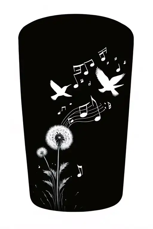 dandelion blowing with music notes and birds flying away  tattoo design idea